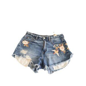 AMERICAN EAGLE Vintage Hi-Rise Festival Distressed Jean Shorts Embroidered Sz 6